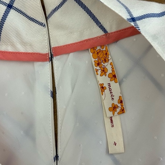 Anthropologie Maeve Off White & Blue Grid Mini Pinafore School Girl Dress Sz 4 - Picture 6 of 13